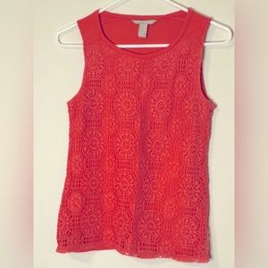 Banana Republic Coral Tank with Crochet Overlay, Size XS